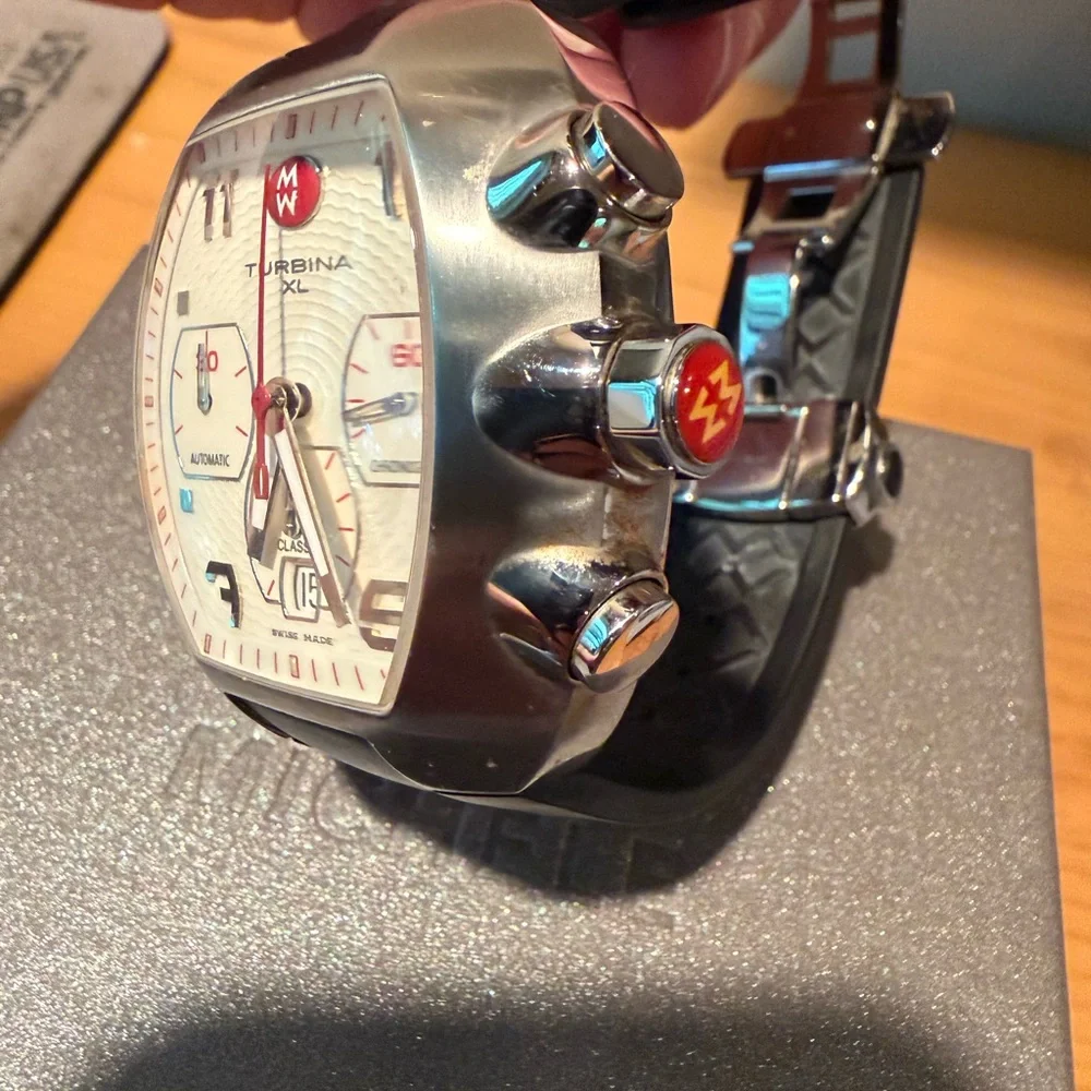 Michele White Dial Automatic Chronograph with Red Accents